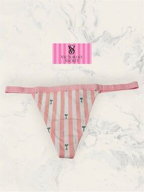 Victoria's Secret Size M Pink Striped V- string Thong with Martini Motif